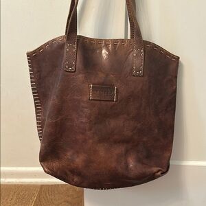BED|STU Brown Distressed Leather Tote with Whipstitch Details